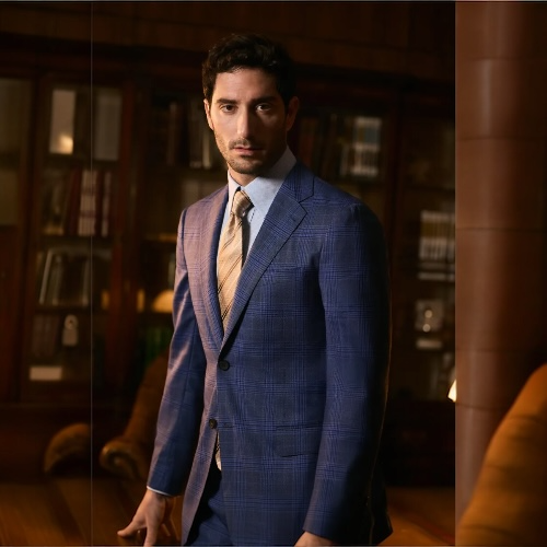 Business 5 Series Tonal Blue Plaid Wool Suit (DBU038A)