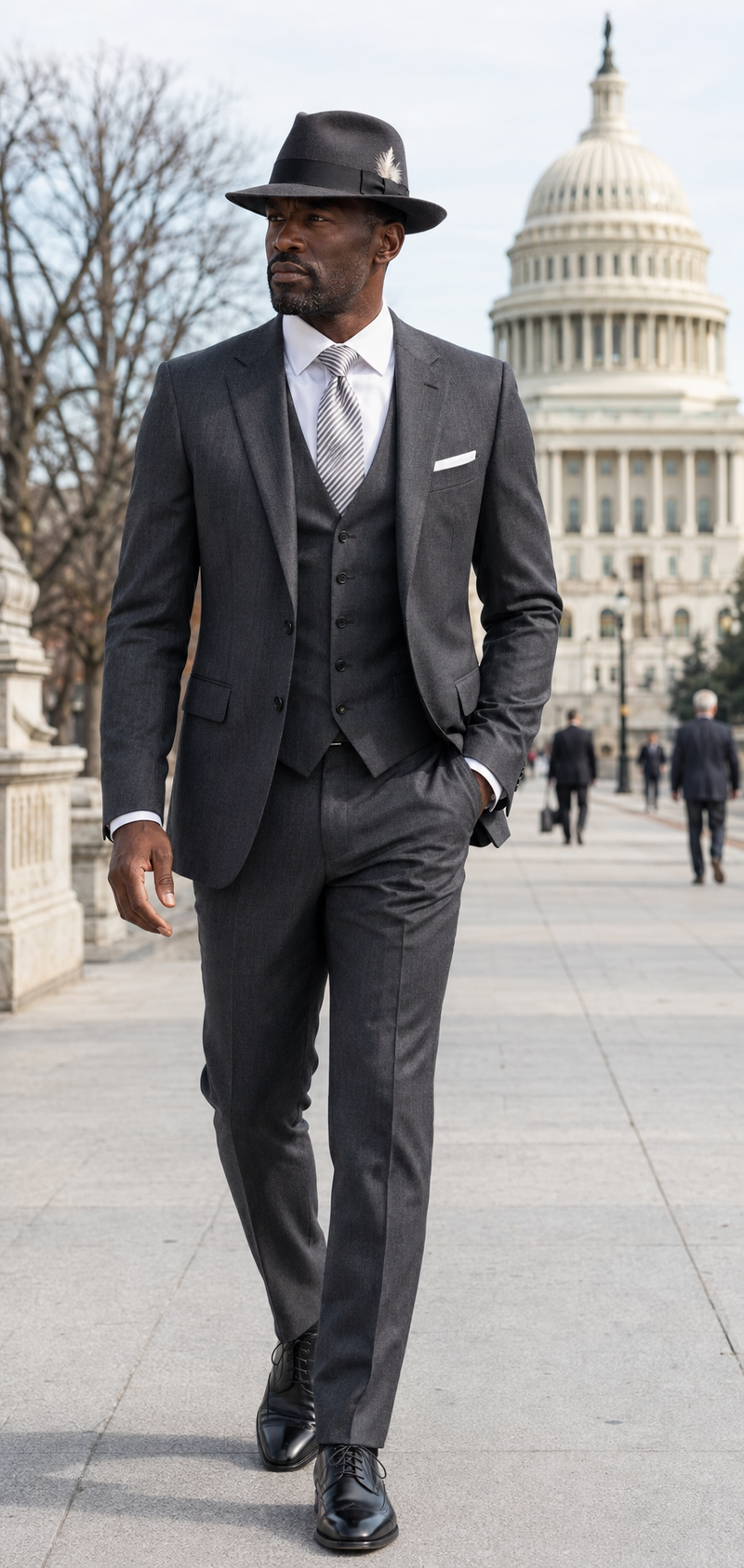 Charcoal Tone-on-Tone Three-Piece Suit:(DBS132A)