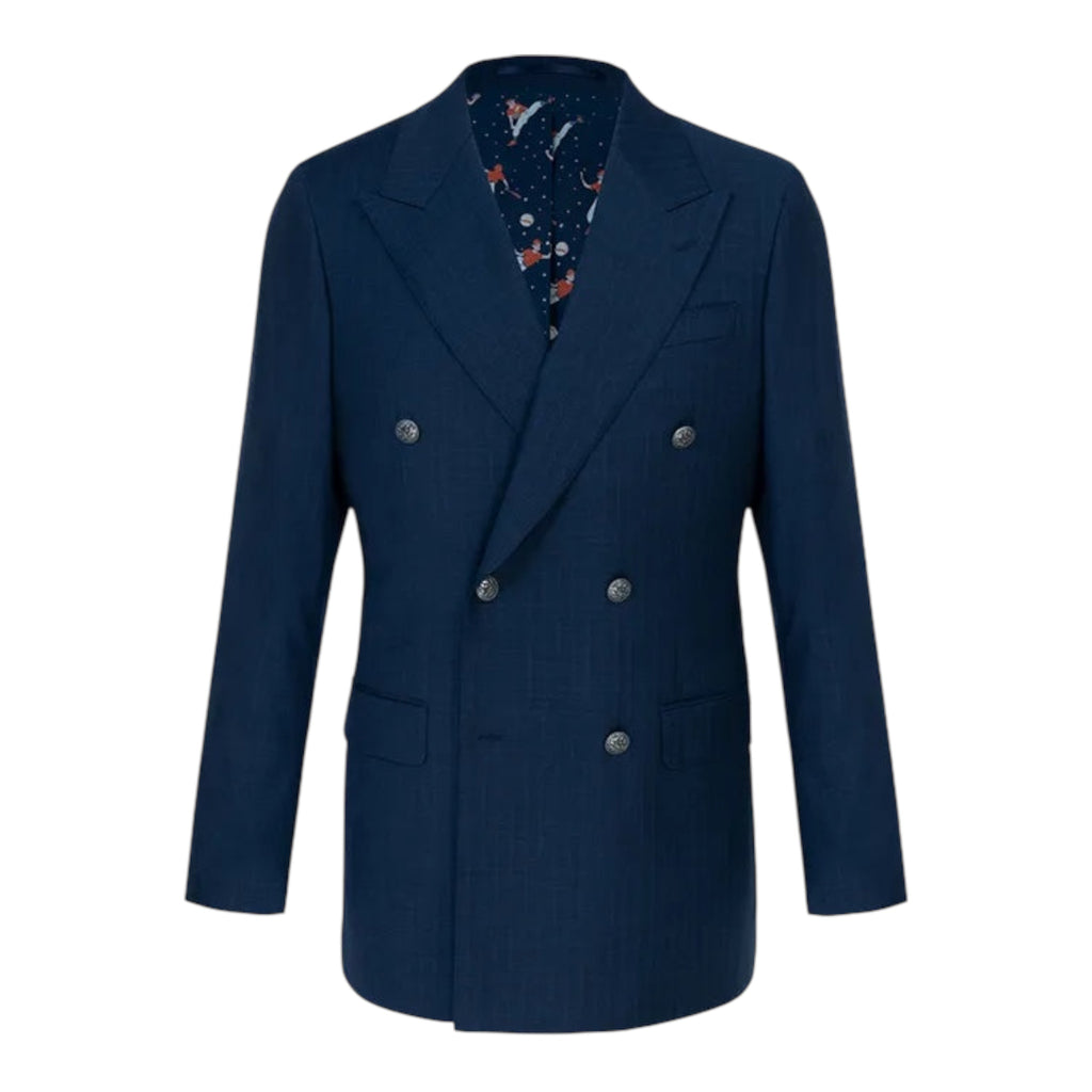 Navy Herringbone Double-Breasted Suit