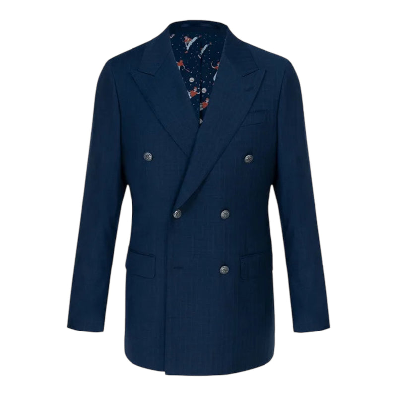 Navy Herringbone Double-Breasted Suit