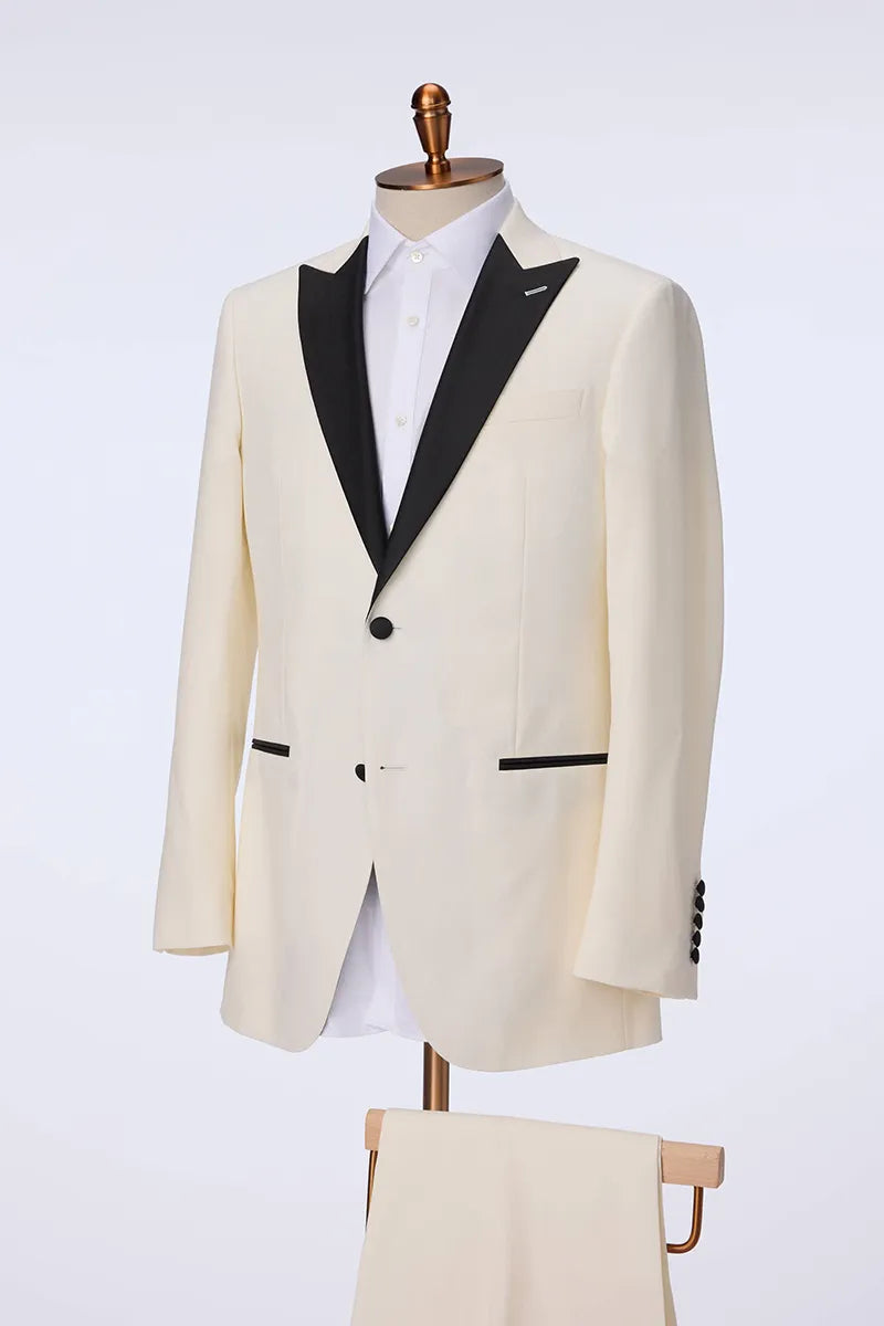 Ivory & Black Marzotto Wool Evening Tuxedo. (DAT8074)