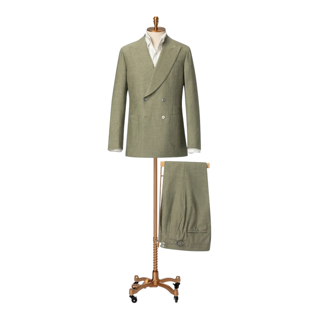 Sage Green Double-Breasted Merino Wool Suit