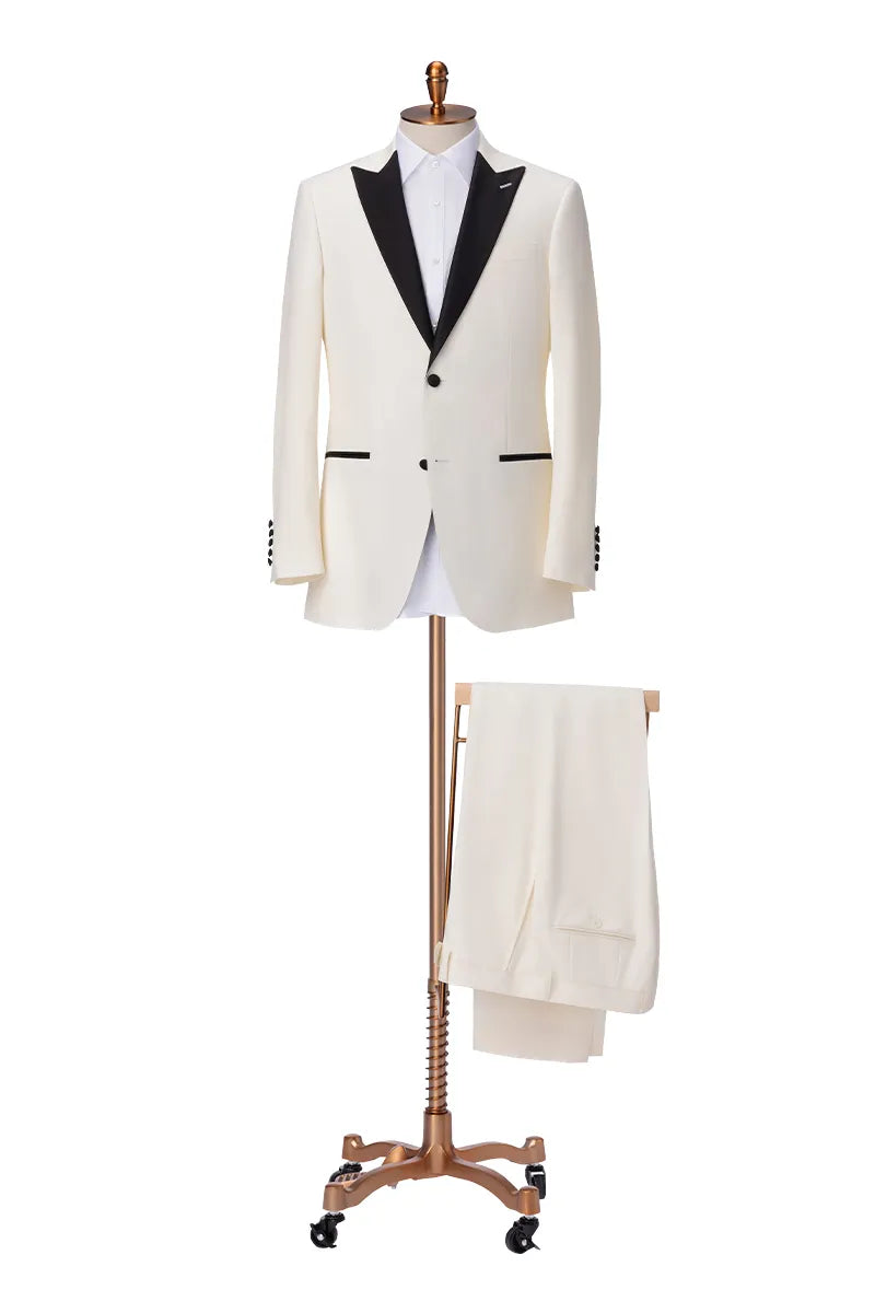Ivory & Black Marzotto Wool Evening Tuxedo. (DAT8074)