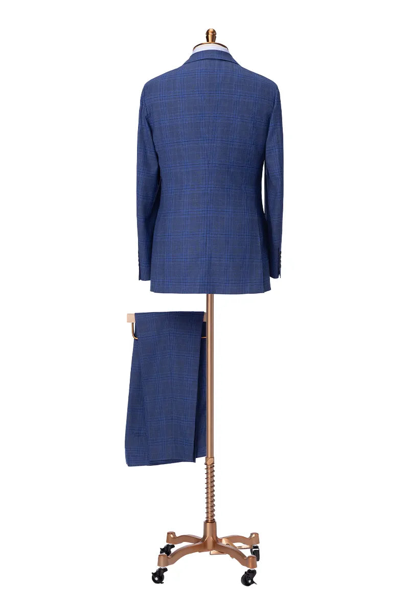 Business 5 Series Tonal Blue Plaid Wool Suit (DBU038A)