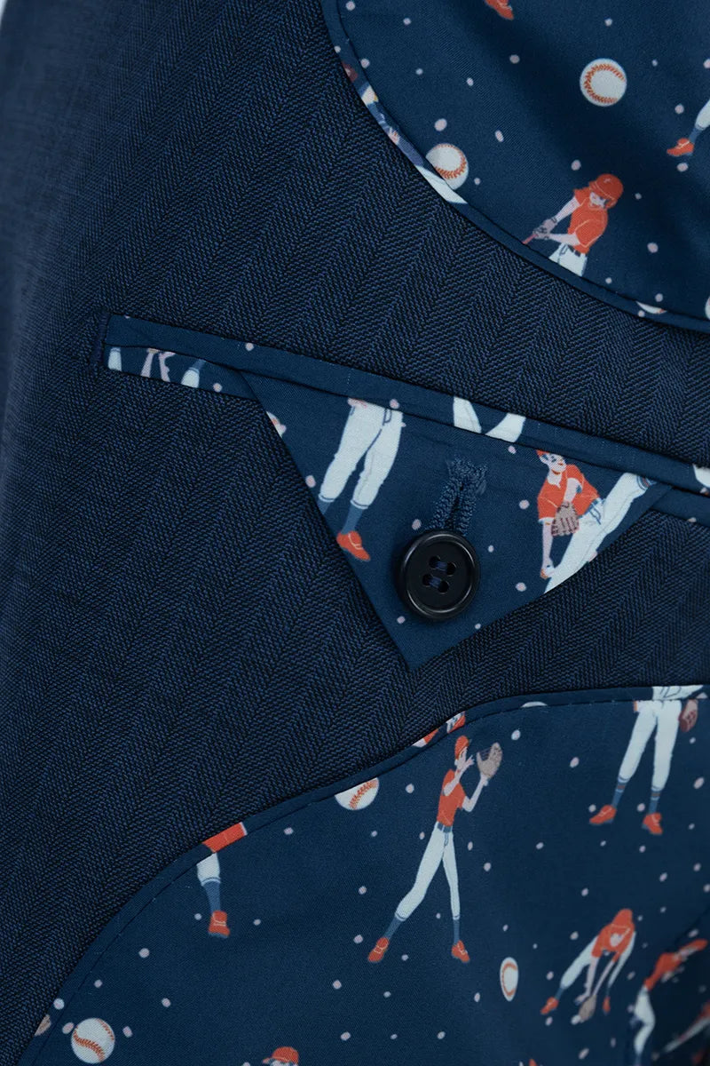 Navy Herringbone Double-Breasted Suit. (DLL0091)