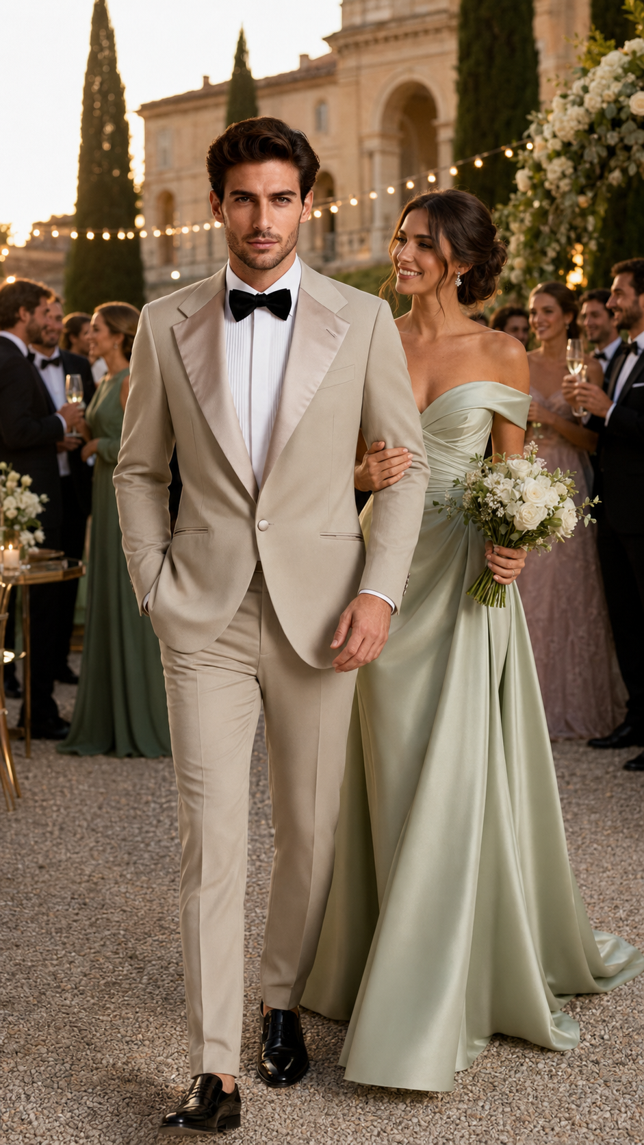 Champagne Satin Asymmetric Tuxedo