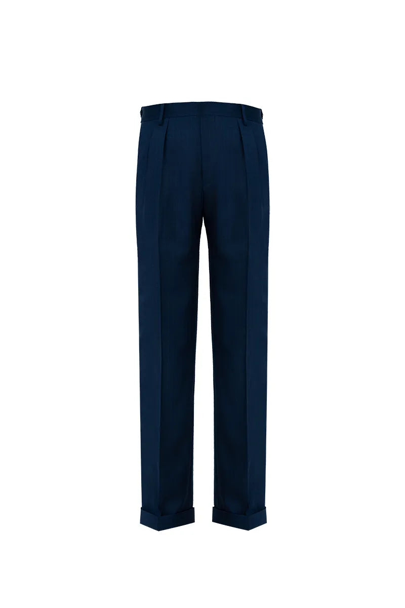 Navy Herringbone Double-Breasted Suit. (DLL0091)