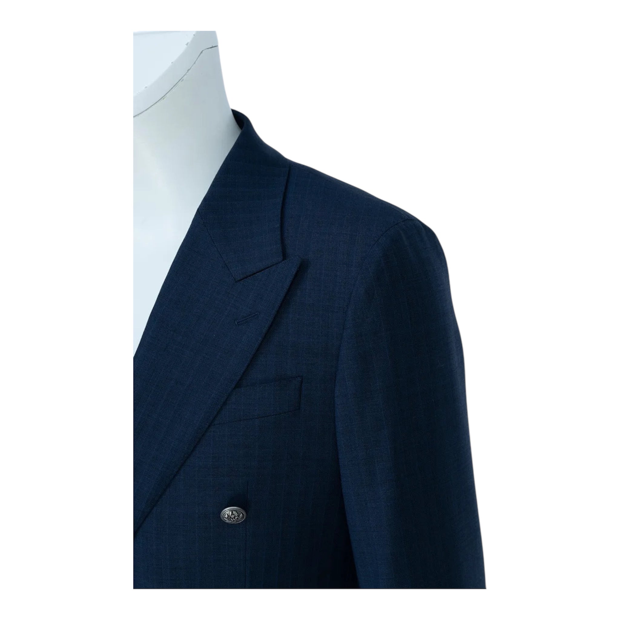 Navy Herringbone Double-Breasted Suit