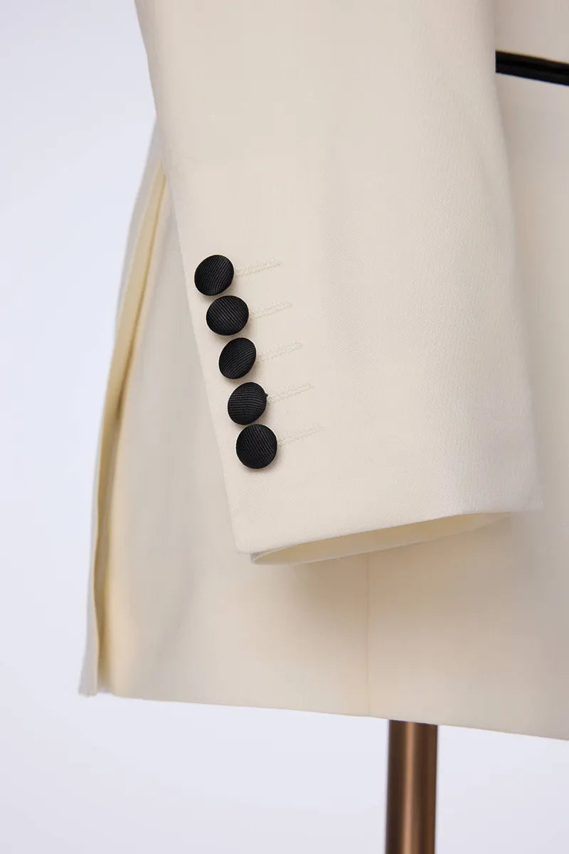 Ivory & Black Marzotto Wool Evening Tuxedo. (DAT8074)