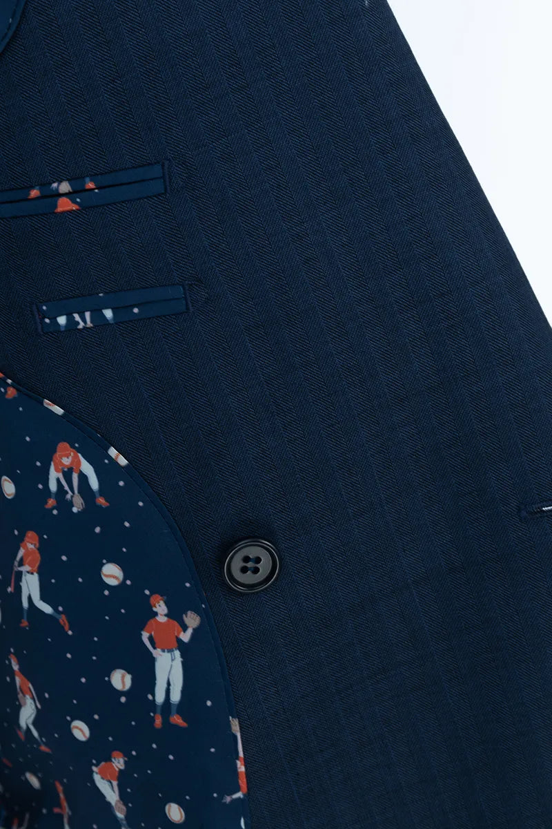 Navy Herringbone Double-Breasted Suit. (DLL0091)