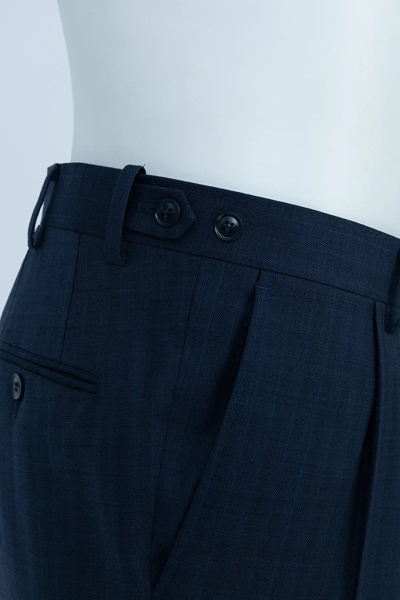 Navy Herringbone Double-Breasted Suit