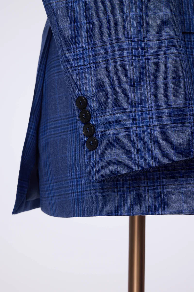 Business 5 Series Tonal Blue Plaid Wool Suit (DBU038A)
