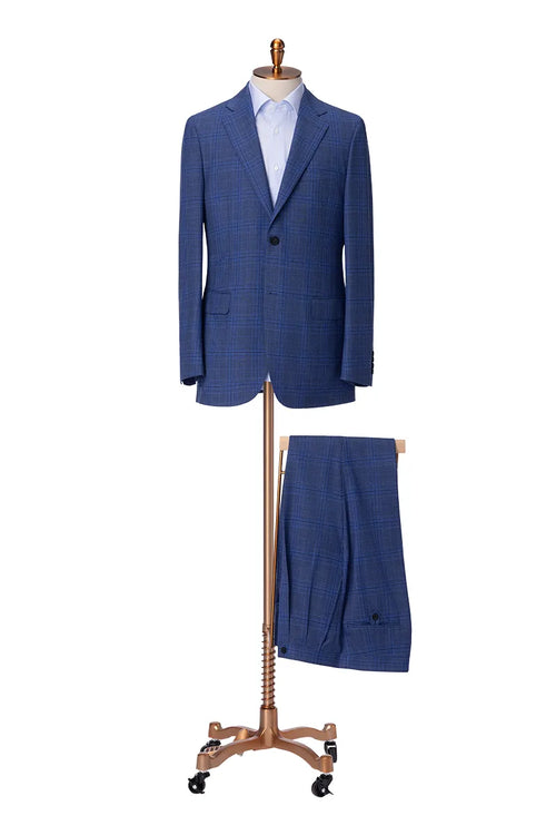 Business 5 Series Tonal Blue Plaid Wool Suit (DBU038A)