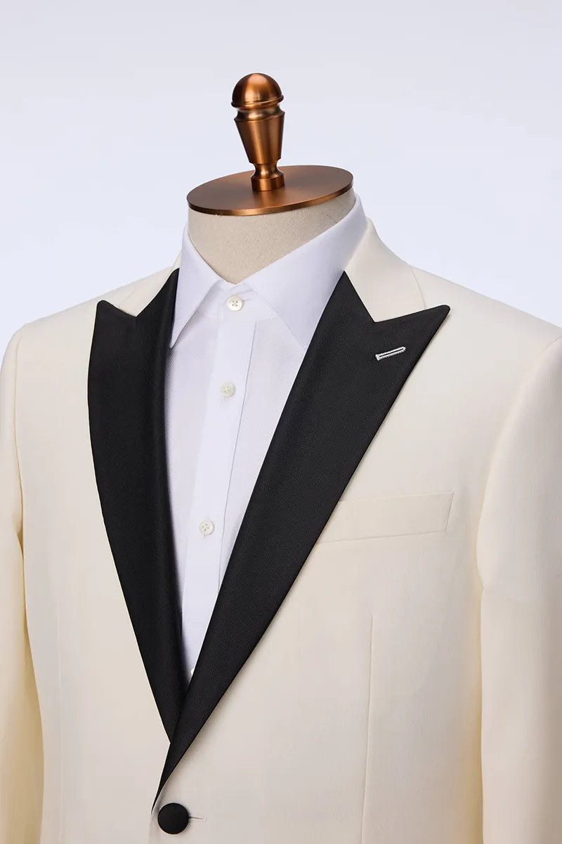 Ivory & Black Marzotto Wool Evening Tuxedo. (DAT8074)
