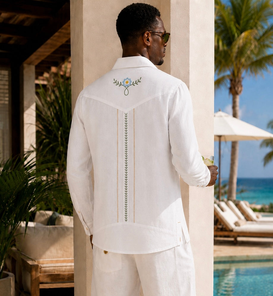 Mar de Lino – Embroidered Linen Two-Piece Outfit
