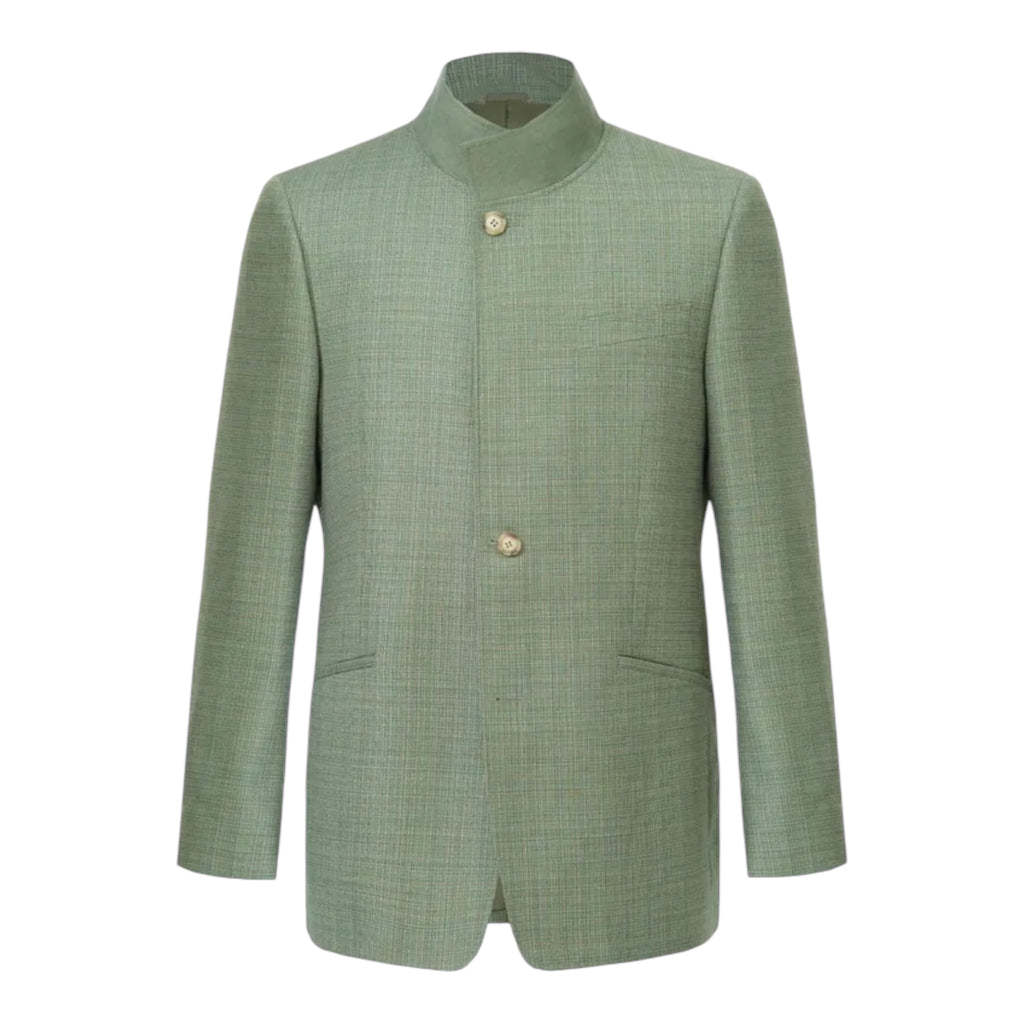 Sage Green Standing Collar Wool Suit