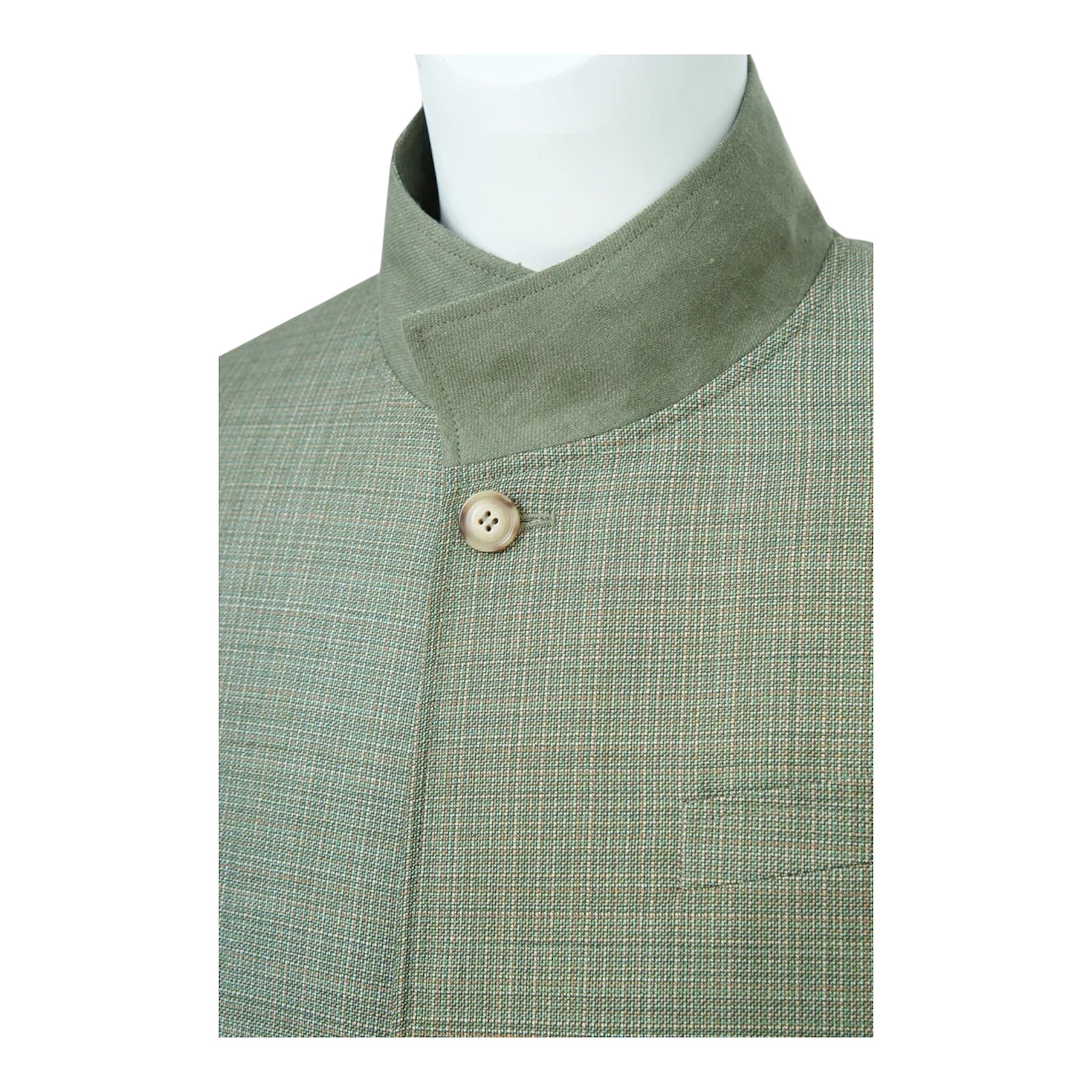 Sage Green Standing Collar Wool Suit