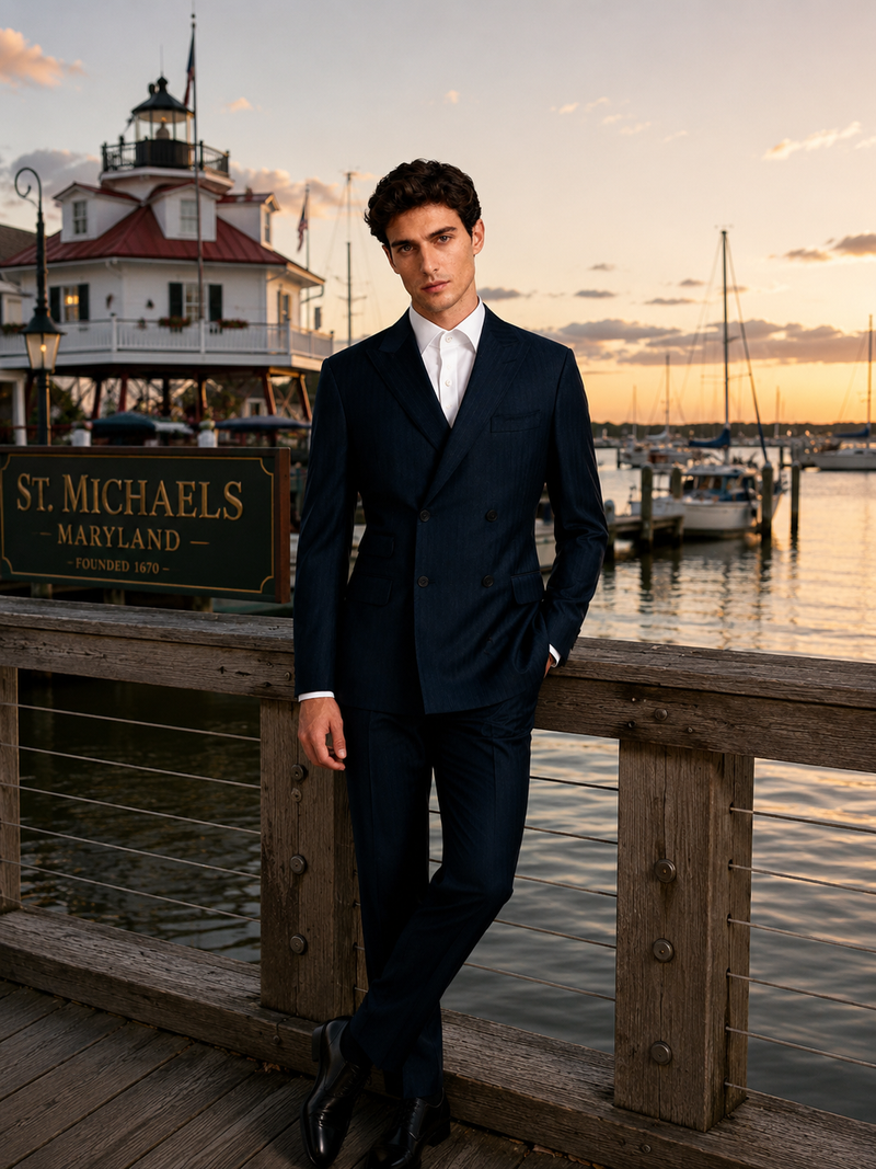 Navy Stripe Double-Breasted Business (DLL0126)