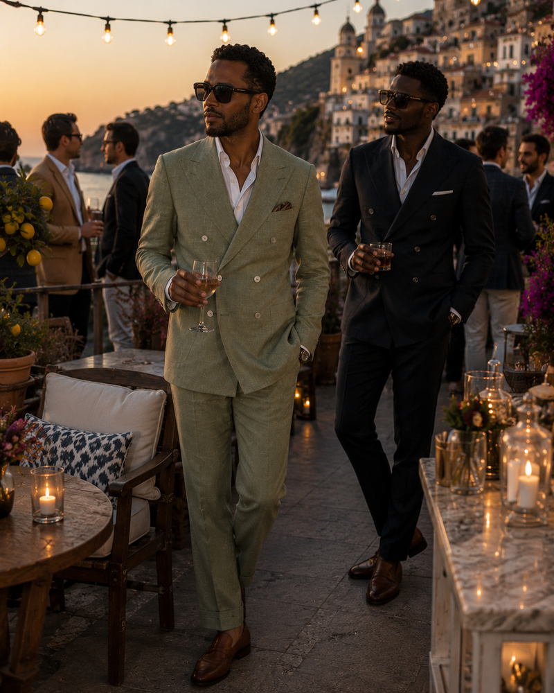 Sage Green Double-Breasted Merino Wool Suit.  (DAU7639)