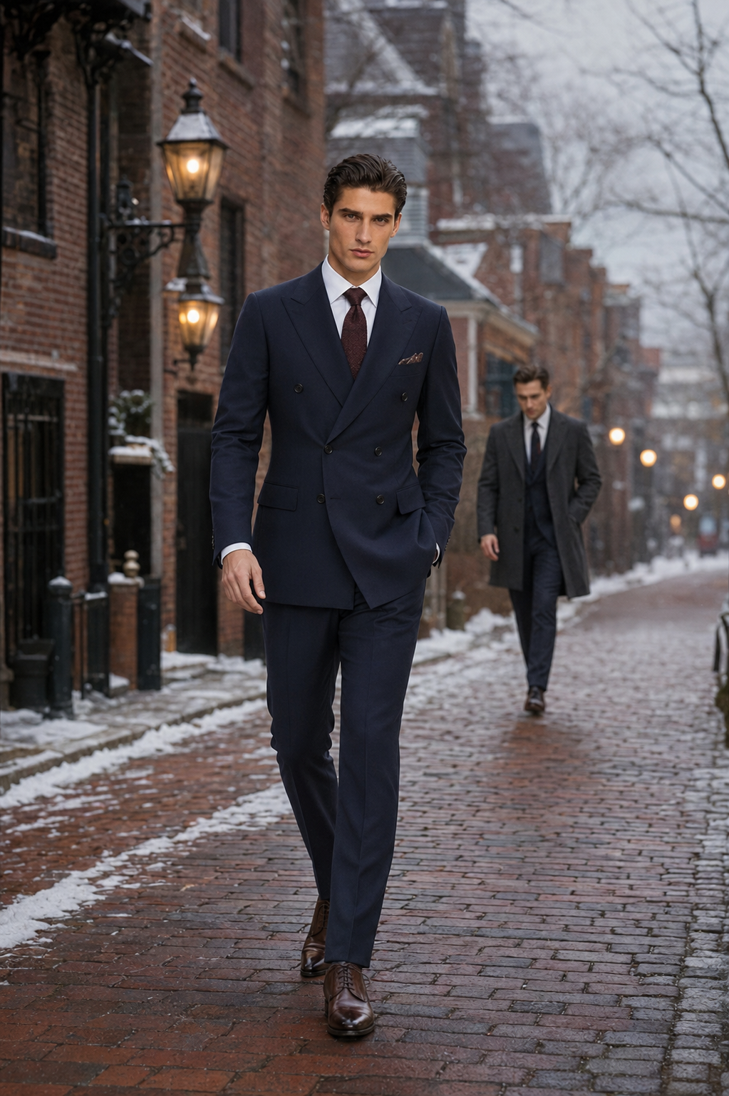 Business 5 Series Double-Breasted Navy Suit. (DAX9737)
