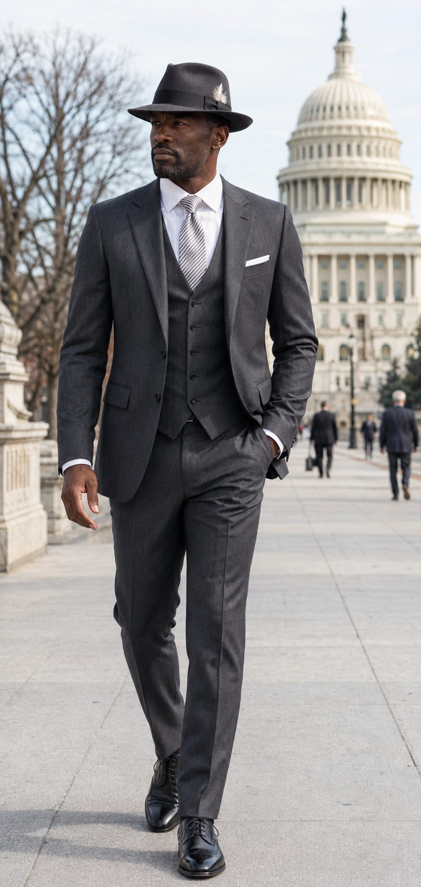 Charcoal Tone-on-Tone Three-Piece Suit：(DBS132A)