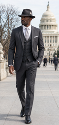 Charcoal Tone-on-Tone Three-Piece Suit：(DBS132A)