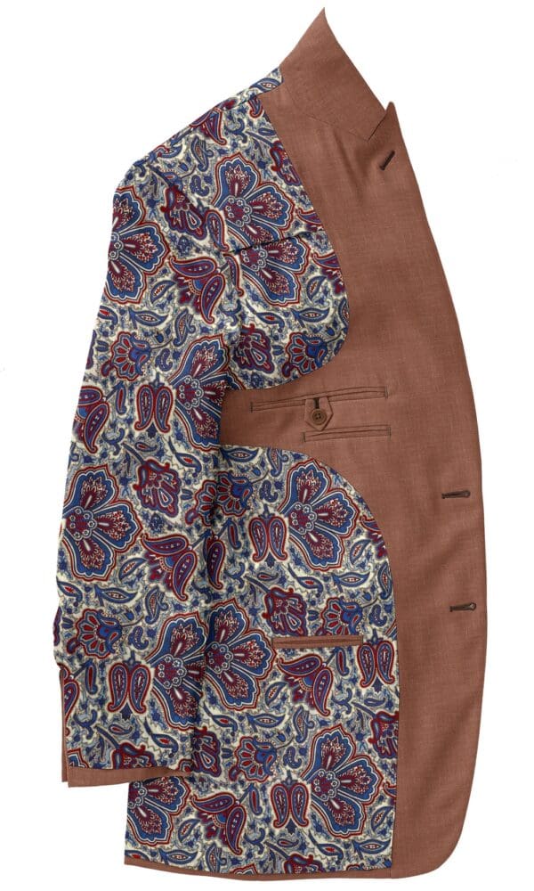 A brown jacket with a floral pattern on it.