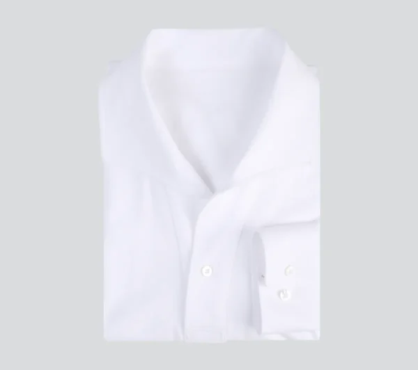 A white shirt is shown with no collar.