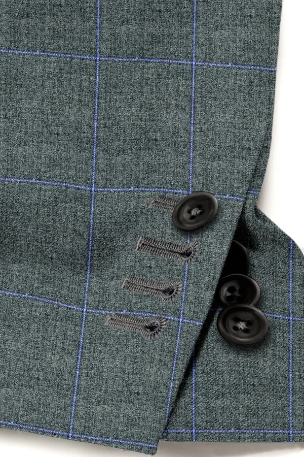 A close up of buttons on a suit jacket