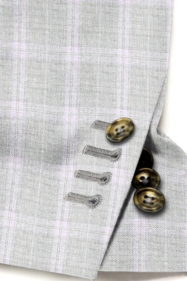 A close up of buttons on the sleeve of a suit jacket.