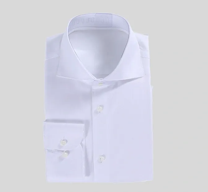 A white shirt is shown with no collar.