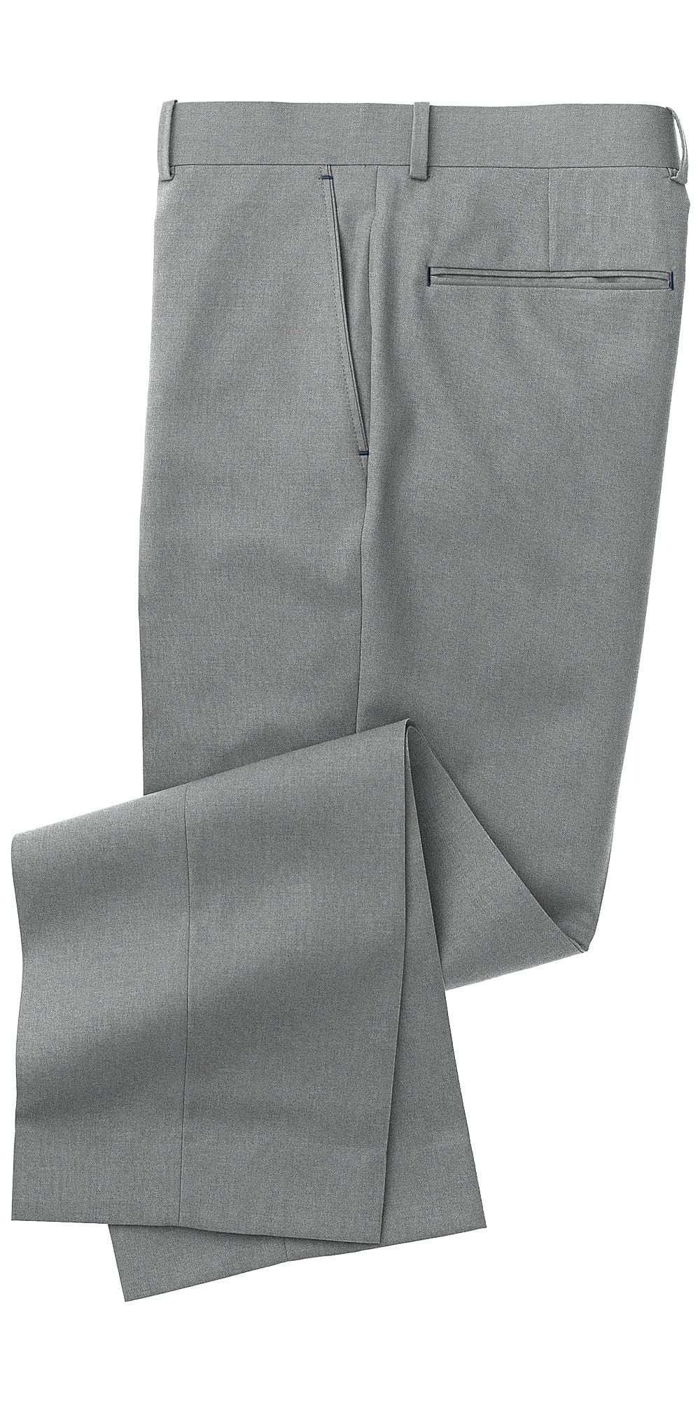 A pair of grey pants with a white background