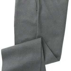 A pair of grey pants with a tie.