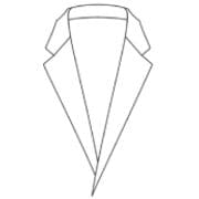 A drawing of a suit jacket with no collar.