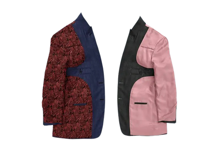 Two jackets are shown side by side, one of them pink and the other a red.